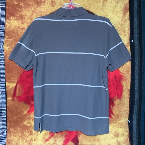 OLD NAVY-men’s gray/white stripe cotton short sleeve button polo shirt - Picture 6 of 10